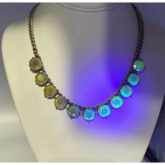 J. Crew Yellow Opalescent AB Gold Tone Glowing Square Rhinestone Necklace‎ - Picture 3 of 13